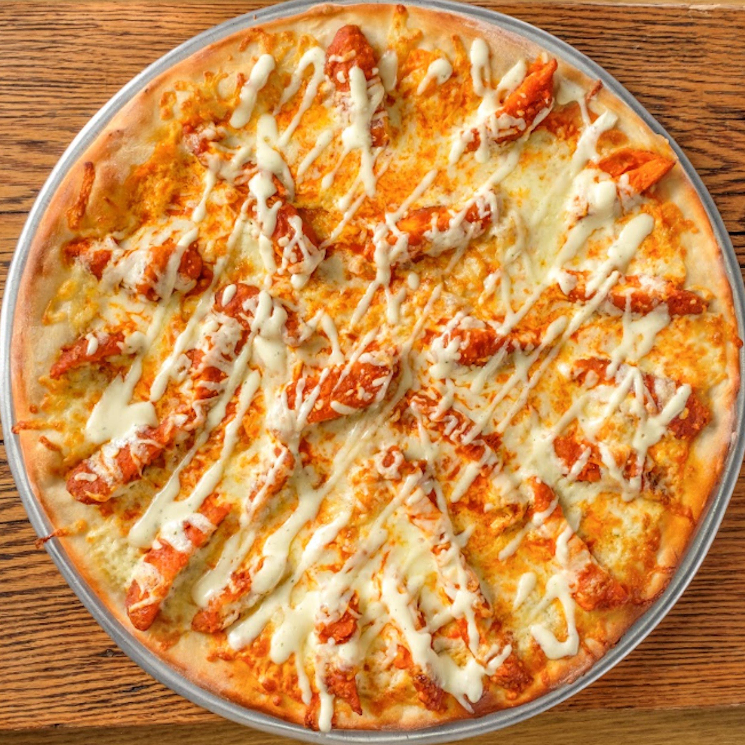 Large Buffalo Chicken Pizza.